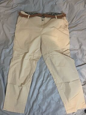 Beige Casual Chino Pants with Braided Tan Belt